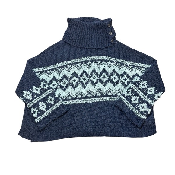 Free People Navy Wool Turtleneck Oversized Sweater Women's Large - Picture 1 of 7